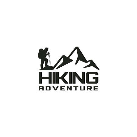 climbing logo design. a climber looks at a mountain. Mountain adventure logo stickers with elegant black and white colorsのイラスト素材