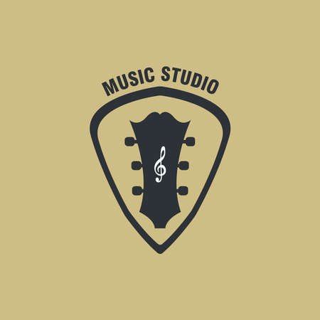 Music studio logo design innovation with guitar head and pick illustrationのイラスト素材