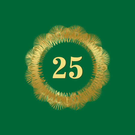 Christmas themed abstract golden circle frame December 25th, Christmas holiday gold label