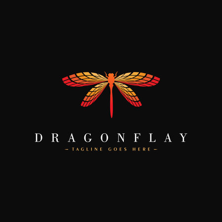 Unique colored illustration of the dragonfly. Rare dragonfly logo, colorful dragonfly animal emblem idea vector logos templateのイラスト素材
