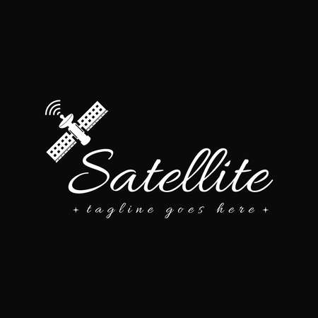Space science logo with an object in the form of a space satellite with a stylish font on the logo design vector templateのイラスト素材