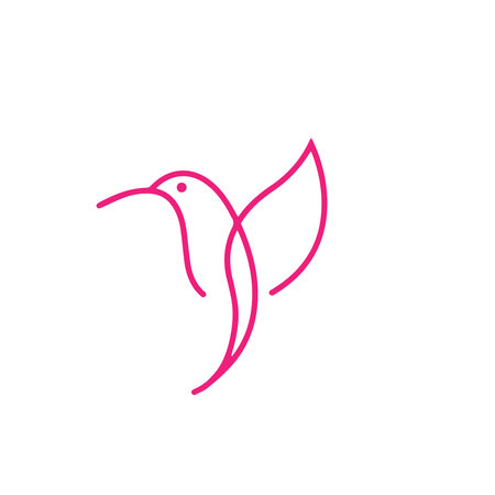 Minimalist Flying Bird Logo. This logo features a bird with a minimalistic design, seen in flight, with simple lines forming the shape of the bird. The logo background uses a pinkのイラスト素材