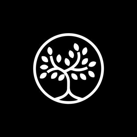 Harmony of Nature, Circular Lines Tree Logo. The minimalist depiction of the tree emphasizes its elegance and resilience, making it a perfect choice for eco-friendly businesses.のイラスト素材