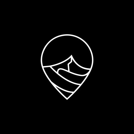 Minimalist Mountain Range with Location Mark. This logo combines the elements of mountains and a location symbol, portraying a simplistic design with artistic lines.のイラスト素材