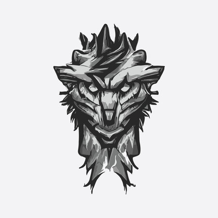 dragon head vector silhouette illustration. detailed and vintage textured designのイラスト素材