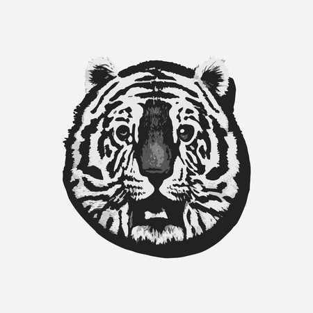 vector silhouette illustration of a cute round-headed tiger. detailed and vintage textured designのイラスト素材