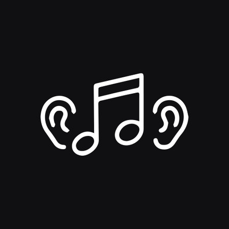 Iconic representation of listening to music, featuring ears flanking a musical note in a minimalist design. Ideal for promoting audio experiences.のイラスト素材