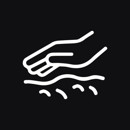A serene icon depicting a gentle hand touching soft skin conveying a sense of calmness soothing relief in a minimalist white design against a black backdropのイラスト素材
