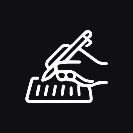 Minimalist line art illustration depicting a hand writing on paper with a pen. Perfect for illustrating ideas, writing, notes, and creative concepts.のイラスト素材
