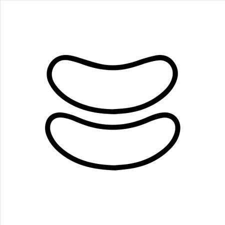 A clean and minimalist black outline vector icon showing two under eye patches, perfect for illustrating beauty products, skincare routines, or wellness concepts in a simple and clear manner.のイラスト素材