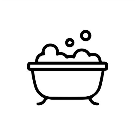 Simple outline vector icon of a bathtub with bubbles, perfect for representing hygiene, relaxation, spa treatments, and general bathroom or wellness concepts.のイラスト素材