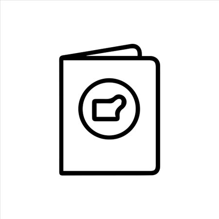 A minimalist black line icon depicting a document or book with a thumbs-down symbol inside a circle on its cover, representing disapproval, negative feedback, dislike, or a rejected report.のイラスト素材