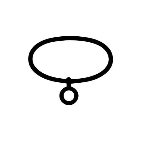 A minimalist black outline icon of a pet collar with a hanging circular tag on a white background. Ideal for design projects related to pets accessories or simple jewelry concepts.のイラスト素材