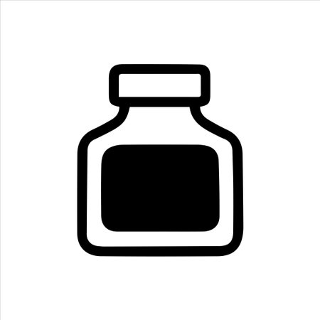 A crisp, minimalist black icon of a classic ink bottle. Ideal for designs related to writing, art, calligraphy, or vintage stationery and liquid containers.のイラスト素材