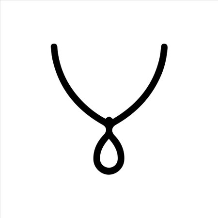 Simple black line art illustration of a necklace featuring a minimalist teardrop pendant isolated on a white background perfect for jewelry icons and fashion accessory designsのイラスト素材