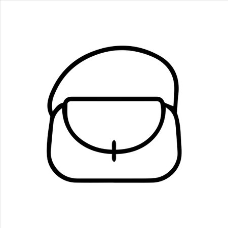 A minimalist black outline icon depicting a classic ladies' handbag or purse with a shoulder strap, ideal for fashion, shopping, or accessory-related designs and applications.のイラスト素材