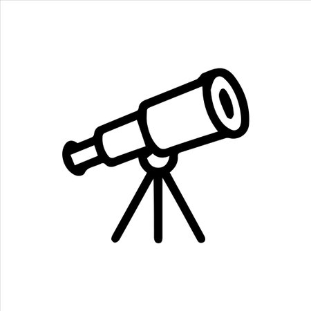 Simple yet effective line art icon of a telescope on a tripod used for observing stars planets and distant objects in space an essential tool for scientific discovery and cosmic explorationのイラスト素材