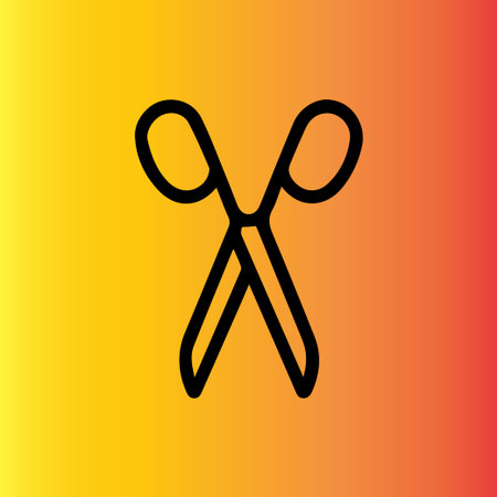 A minimalist line drawing of scissors on a background that blends from yellow to orange and red creating a modern yet classic feel.のイラスト素材