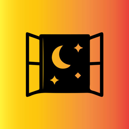 A stylized window offers a glimpse of a moonlit night with bright stars filling the sky. Evokes a sense of peace and wonder.のイラスト素材