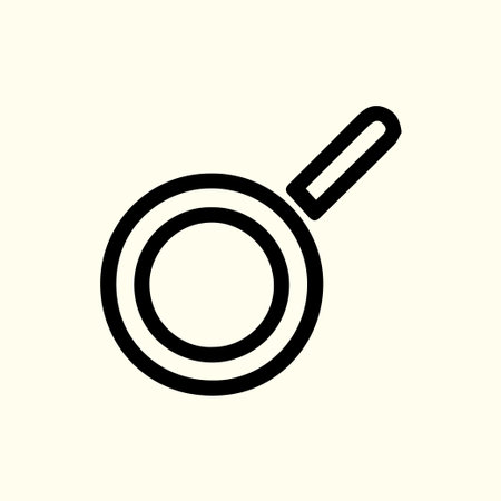 Minimalist black and white illustration of a simple pan icon, ideal for culinary themes and design projects with a clean aesthetic.のイラスト素材