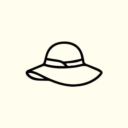 A minimalist illustration of a sun hat perfect for summer days and sunny outings. Simple line art showcasing a timeless fashion accessory.のイラスト素材