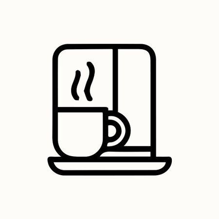 A minimalist line art illustration of a steaming cup of coffee or tea by the window evokes a sense of calm and relaxation.のイラスト素材
