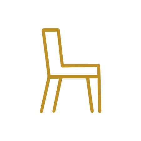 A minimalist line art icon of a modern golden brown chair on a pure white background. Perfect for furniture catalogs, home decor apps, or web design elements.のイラスト素材