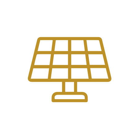 A minimalist golden outline icon depicting a solar panel, symbolizing renewable energy, sustainable...