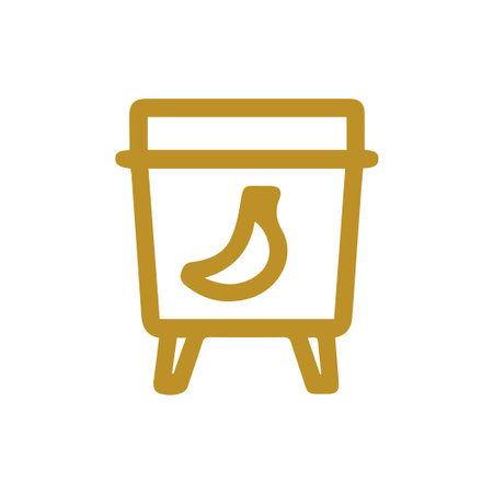 A minimalist gold line icon depicting a human stomach or digestive organ inside a container symbol on a clean white background representing health wellness and medical concepts.のイラスト素材