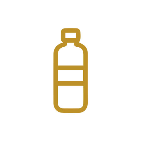 This striking golden brown outline bottle icon offers a minimalist design, ideal for digital interfaces, symbolizing refreshment, beverages, or eco-friendly products.のイラスト素材