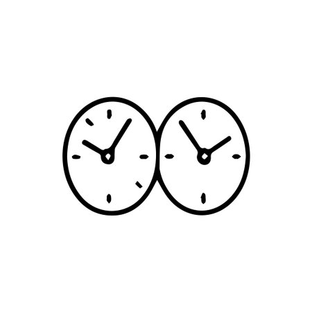 A minimalist illustration of two clocks representing different time zones, ideal for concepts like...