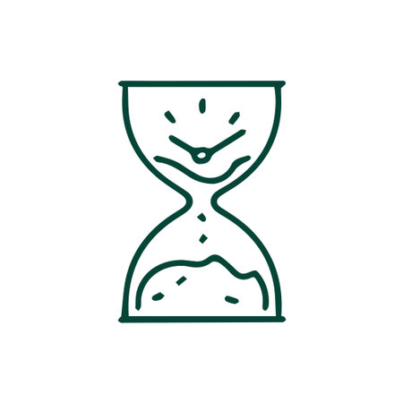 Line art illustration of a stylized hourglass with sand flowing representing time passing deadlines...