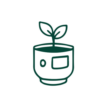 Stylized line art illustration of a young sprout in a modern pot. Depicts new beginnings, growth, and simple pleasures in a minimalist style.のイラスト素材