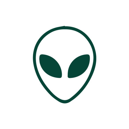 A simple green alien head illustration suitable for representing concepts of space science and...