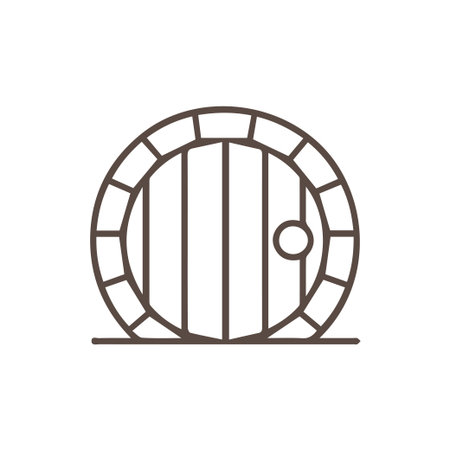 A charming line art icon of a classic round hobbit door with a simple doorknob perfect for fantasy themed designs and storytelling elements.のイラスト素材