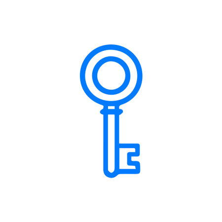A minimalist blue key icon signifying access security solutions unlocking digital gateways and protecting valuable information.のイラスト素材