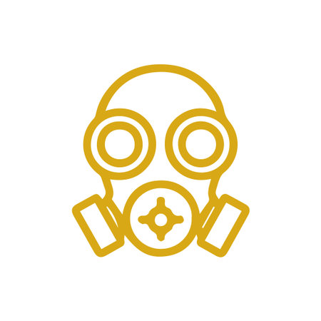 A vibrant yellow line art icon of a gas mask or respirator on a white background symbolizing protection safety and hazard preventionのイラスト素材