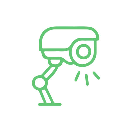 A clean green outline icon of a security camera with an integrated light symbol ideal for digital interfaces and modern surveillance concepts.のイラスト素材