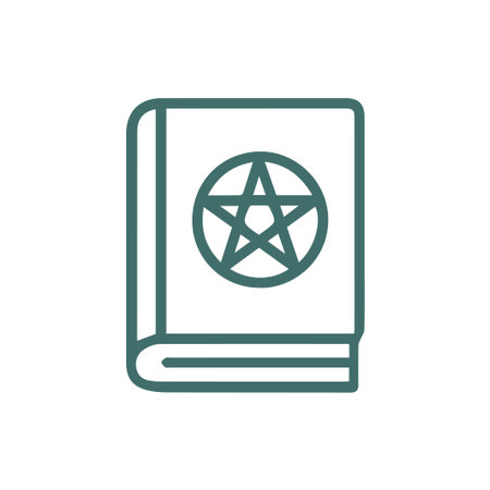 Minimalist graphic of a spellbook or grimoire adorned with a pentagram icon conveying mystical and sacred themes of ancient knowledgeのイラスト素材