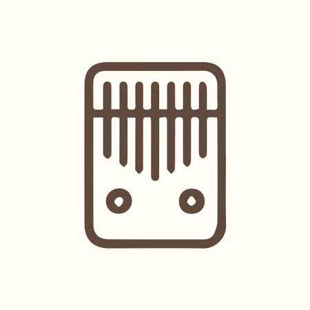 A minimalist vector icon of a kalimba or thumb piano in a solid brown outline on a light background Represents music rhythm and African cultureのイラスト素材