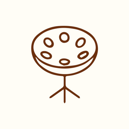 A minimalist line art icon of a steelpan drum with its stand rendered in a brown outline perfect for music Caribbean culture and instrument themes.のイラスト素材