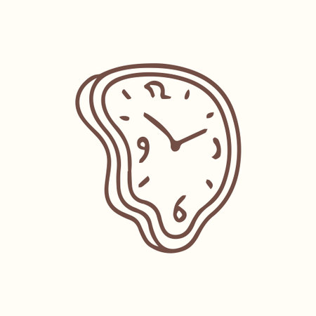 A unique hand drawn melting clock doodle icon symbolizing the fluid and distorted nature of time with surreal artistic flair perfect for abstract themesのイラスト素材