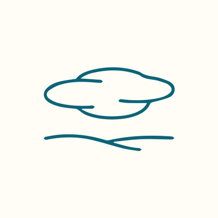 A clean line art illustration featuring a dark teal cloud floating above a wavy line on a soft cream background perfect for modern design.のイラスト素材