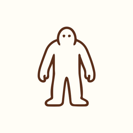A simple brown outline vector illustration of a mysterious bigfoot like cryptid creature or alien figure on a clean off white background.のイラスト素材