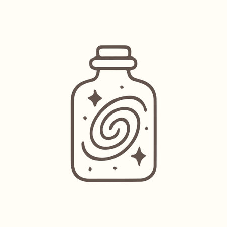 A charming line art illustration of a magical bottle containing a swirling galaxy and twinkling stars perfect for mystical or fantasy designsのイラスト素材
