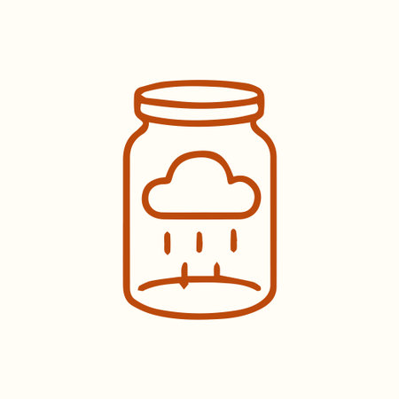 Minimalist outline drawing of a rain cloud enclosed in a glass bottle collecting water perfect for weather and emotion concepts.のイラスト素材