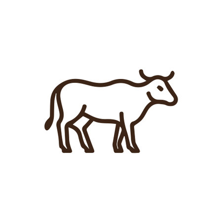 A clean brown line art icon featuring a cow in profile. Ideal for dairy farm logos agricultural projects and animal related designs.のイラスト素材