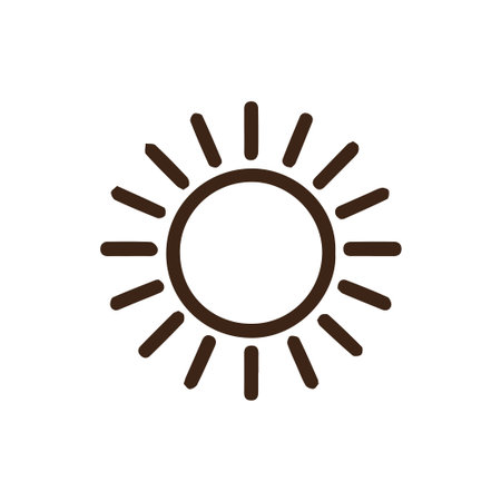 A minimalist dark brown outline of a sun icon on a clean white background representing warmth light and energy perfect for various design projectsのイラスト素材