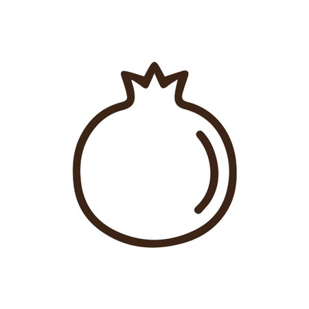 A clean and simple brown line art icon of a whole pomegranate fruit on a white background perfect for healthy food designs nutrition apps or fruit-themed projectsのイラスト素材