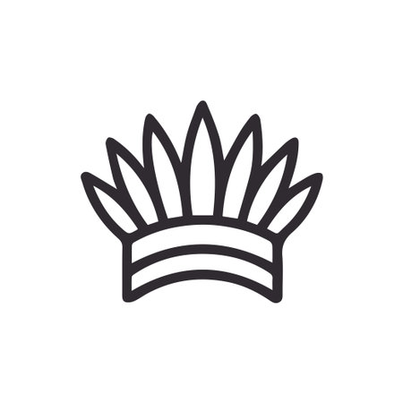 A simple line art icon of a Native American chief's headdress with feathers, symbolizing indigenous heritage and tribal leadership.のイラスト素材